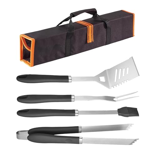 Huxibai Grillzubehör, Antihaft Edelstahl Grillzubehör Mit Hitzebeständigen Griffen, Leichtes Outdoor Kochgeschirr Mit Ergonomischem Griff Und Hitzebeständigen Griffen Für Picknick Im Freien von Huxibai