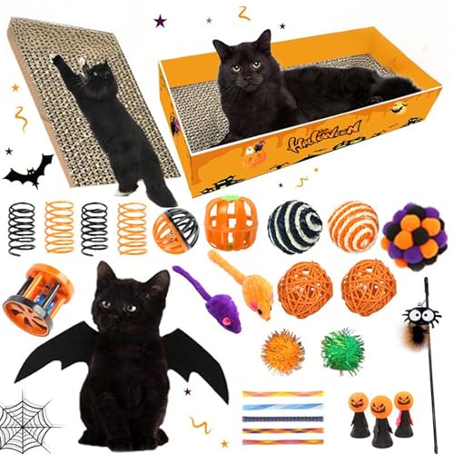 Huxibai Kratzmatten für Katzen im Innenbereich, Kratzbrett aus Wellpappe, Möbelschutz mit Hängematte und interaktivem Spielzeug für Haus und Wohnung von Huxibai