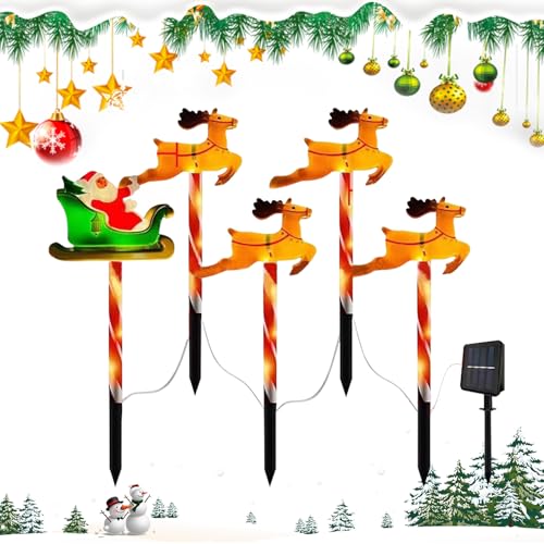 Huxibai Solarpfähle für Weihnachten, Solarpfähle für den Garten, 5 Weihnachtslichter im Elch-Design, LED-, Weihnachtsdekoration für Terrasse, Rasen, Garten, Huxibai Solarpfähle für Weihnachten, Solarpfähle für den Garten, 5 Weihnachtslichter im Elch-Design, LED-, Weihnachtsdekoration für Terrasse, Rasen, Garten, von Huxibai