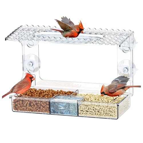 Huxibai Vogelhäuschen für Fenster für den Außenbereich, transparente Futterspender für Vögel an Außenfenstern, wasserdicht, transparent, mit Saugnäpfen, Dekoration für den Außenbereich von Huxibai