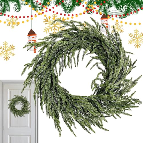 Huxibai Weihnachtskranz mit echtem Kieferneffekt, 50 cm – grüne künstliche Kiefernnadeln, dekorativ, für Küche, Wohnzimmer, Schlafzimmer, Doppelbett, Außenbereich, Wand, rustikaler Stil von Huxibai