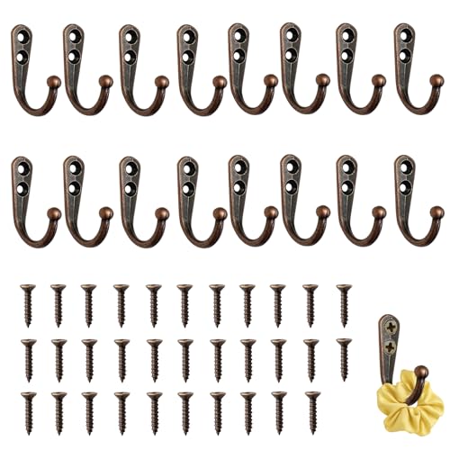 Huybaa 16 PCS Bronze Mantelhaken mit Schrauben,Für Schlüssel,Mäntel,Vintage Kleidung,Mini Huthaken,Gartenhaken für Schlüssel Taschen Handtücher von Huybaa