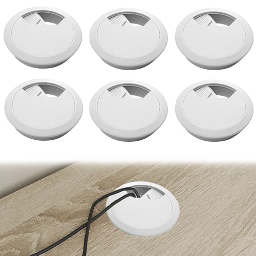 Huybaa 6 Stück Weiße Kabeldurchführung für Den Sschreibtisch, 50mm Schreibtisch Kabelabdeckung, Weiße Kunststoff Kabelabdeckung für Tische, Runde Kabel Huybaa 6 Stück Weiße Kabeldurchführung für Den Sschreibtisch, 50mm Schreibtisch Kabelabdeckung, Weiße Kunststoff Kabelabdeckung für Tische, Runde Kabel von Huybaa