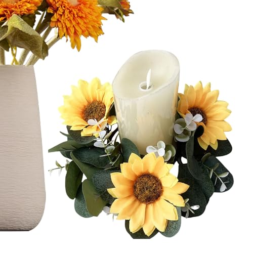 Kleine Ringe für Sonnenblumenkerzen, Kerzenringe für Blumenkerzen | Kerzenhalter mit Frühlingsblättern - Künstliche Kerzengirlande mit Girlande Eukalyptusblätter Sonnenblume 9,84 Poll von Huyeruie