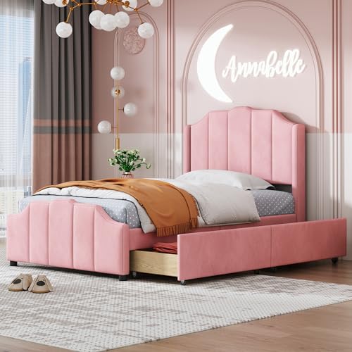 Elegantes Polsterbett mit Stauraum 90x200cm Rosa - Gemütliches Design trifft auf praktische Aufbewahrung für modernen Schlafkomfort von Huyuee