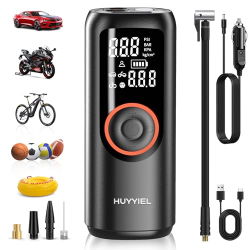 Elektrische Luftpumpe, 150PSI 3X Schnell Auto Akku Luftpumpe, Großem Akku Schnelles Mini Kompressor mit Großes LCD-Display Tragbarer Reifenfüller Luftkompressor mit LED Taschenlampe USB Powerbank Elektrische Luftpumpe, 150PSI 3X Schnell Auto Akku Luftpumpe, Großem Akku Schnelles Mini Kompressor mit Großes LCD-Display Tragbarer Reifenfüller Luftkompressor mit LED Taschenlampe USB Powerbank von Huyyiel