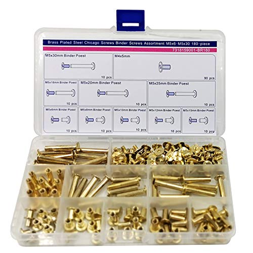 Chicago Schrauben Bindeschrauben Pfosten Sortiment Kit Messing überzogener Stahl 180-teilig von Huzstar