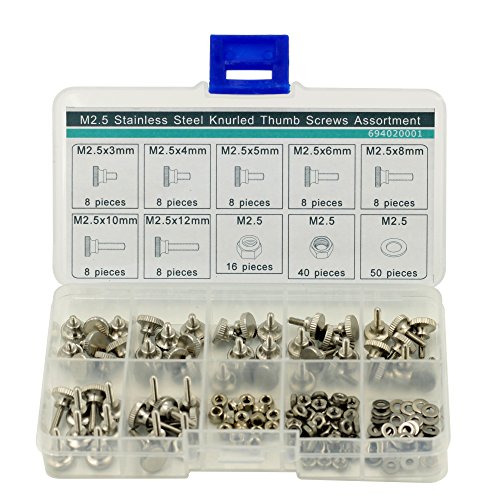 M2,5 Rändelschrauben Nylon Lock Hex Nut Unterlegscheiben Sortiment-Kit, Edelstahl, silber von Huzstar