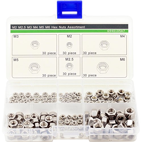 M2 M2,5 M3 M4 M5 M6 Sechskantmuttern Sortiment Kit, Metrisch, Edelstahl,180 Stück von Huzstar