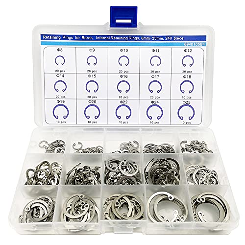 Sicherungsringe (Halteringe) für Bohrungen,Halteringe für Bohrungen, Sicherungsring Sortiment Kit, C-Clip, Edelstahl, 270 Stück von Huzstar