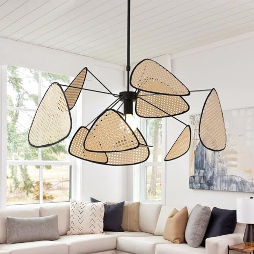 HvKvHvY lampenschirm Rattan Pendelleuchte, Boho E27 Lampenschirm, Hängende bambus lampe Pendelleuchte für Wohnzimmer deckenleuchte Schlafzimmer Esszimmer Küche,(100CM) von HvKvHvY