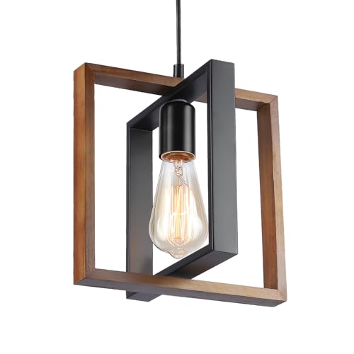 HvKvHvY Deckenleuchten Pendelleuchte Esstisch, 1-KöPfige Moderne Holz- Und MetallküChe Schwarzer Kronleuchter, E27 Esstisch Lampen FüR Esszimmer,Schlafzimmer,Flur,Eingangsbereich Pendelleuchte von HvKvHvY
