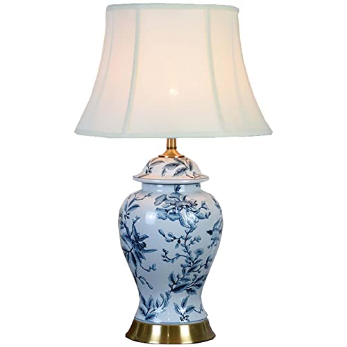 HvKvHvY Vintage-Keramik-Tischlampe, 25,6 hohe chinesische klassische Tischlampe mit blauem Keramikkörper, weißem Stoffschirm, traditionelle Nachttischlampen-Dekoration für Schlafzimmer von HvKvHvY