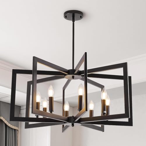HvKvHvY Vintage lampe wohnzimmer,E14 Geometrische Bauernhaus Hängeleuchte 8-Licht Industrielle Metall Deckenleuchten Wohnzimmer Für Kücheninsel Flur Esszimmer Eingang (Schwarz) von HvKvHvY