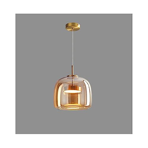 Lighting Moderne Glaskugel-Hängeleuchte, 1-flammig, rauchgraue Pendelleuchte, Gold, verstellbare Mid-Century-Leuchte für den Innenbereich, Schlafzimmer, Bar, Esszimmer (Farbe: 3LB, Größe: Kaltweiß) von HvKvHvY