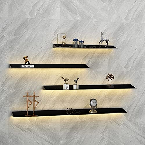 Schwebende Wandregale,an der Wand montierte Ausstellungsregale aus Stahl mit doppelten lichtemittierenden LED-Regalen für warmes Licht für den Messestand (Farbe: Schwarz,Größe: 120 cm) von HwZeQr