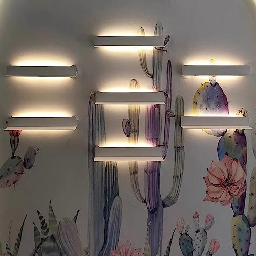 Schwebende Wandregale,schwebende Wandregale mit warmem LED-Licht,wandmontierte,lichtemittierende Regale für Pflanzenregale oder Bücherregale (Farbe: Bianco,Größe: 150 x 20 cm) von HwZeQr