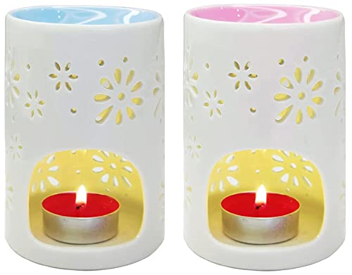 HwaGui Aromalampe 2er Keramik Duftlampe Teelichthalter Duftöl Kerzenhalter Aromabrenner Ölbrenner, Blumen Muster HwaGui Aromalampe 2er Keramik Duftlampe Teelichthalter Duftöl Kerzenhalter Aromabrenner Ölbrenner, Blumen Muster von HwaGui