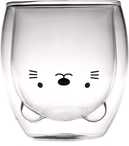 HwaGui Niedliche Tasse Doppelwandige Glas-Kaffeetasse Personalisierte Milchtasse Teetasse für Geburtstagsgeschenk 250ml Katze von HwaGui