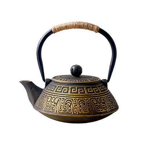 HwaGui-Teekanne Gusseisen Gold Japan Teekannen mit Sieb Infuser für Stövchen, 800ml [MEHRWEG] von HwaGui