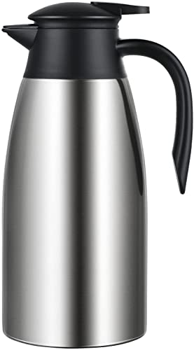 HwaGui Thermoskannen 2L Edelstahl Isolierkanne mit Quick Tip Verschluss Kaffeekanne Doppelwandige Vakuum Kanne für Tee und Kaffee, Silber von HwaGui