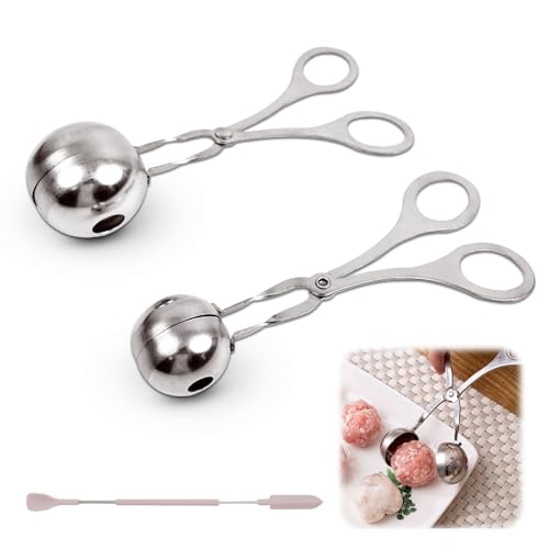 HweeWanX 2 Stück Fleischbällchen Former, Arancini Maker, Frikadellenformer, Antihaft Fleischballer Kugelzange, Edelstahl Fleischbällchen Formerm mit einem kleinen rosa verstellbaren Spatel von HweeWanX
