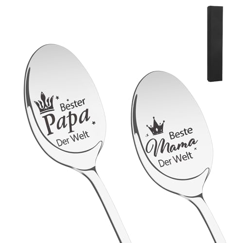 Mama gegen Papa Geschenk, 2 Stück Kaffeelöffel Teelöffel Liebeslöffel mit Gravur - Beste Mama Der Welt, Vatertagsgeschenke für Papa Muttertagsgeschenk für Mama Ostergeschenke Geburtstagsgeschenk von HweeWanX