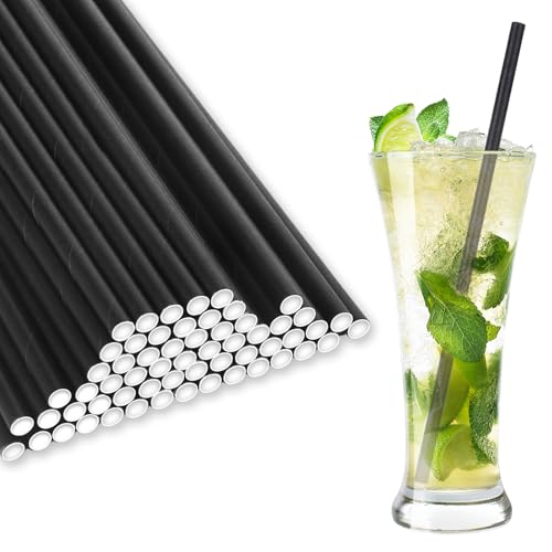 200 Stück Strohhalme Papier Schwarz – Biologisch Abbaubare Papierstrohhalme für Getränke – 19,7 cm Trinkhalme für Cocktails, Kaffee, Partys, Hochzeiten, Zuhause, Bars, Restaurants und Events von HweeWanX