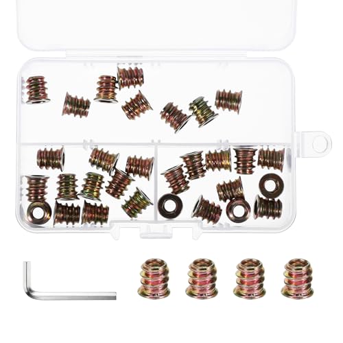 30 Stück Einschraubmutter M5 mit Sechskantschlüssel, Gewindemuffe M5x10mm, Verzinkte Sechskant Gewindeeinsatz Holz Einschraubmutter Holz Einschraubmuffen Gewindehülse, Einschraubhülsen für Holzmöbel von HweeWanX