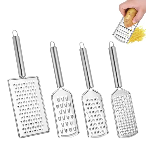 4 Stück Kleine Reibe Set, Handreibe, Mini Reibe Edelstahl, Apfelreibe Käsereibe Parmesanreibe Knoblauchreibe Gemüsereibe Möhrenreibe Zitronenreibe Kartoffelreibe Cheese Grater für Haushalt und Küche von HweeWanX
