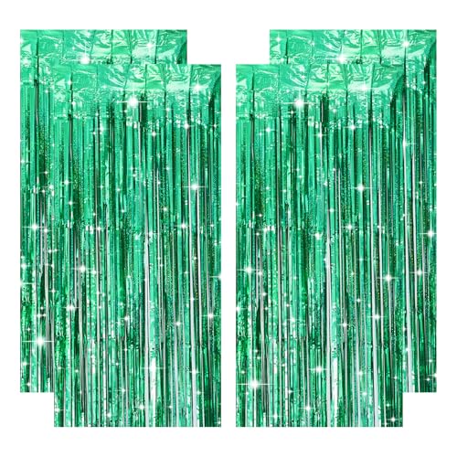4 Stück Lametta Vorhang Grün, Glitzervorhang Lametta Luftschlangen Grün Fransen Deko für St Patricks Day Weihnachten Petersilienhochzeit Fotovorhang Zirkus Graduation Sünnet Taufe Jugendweihe(1m x 2m) von HweeWanX
