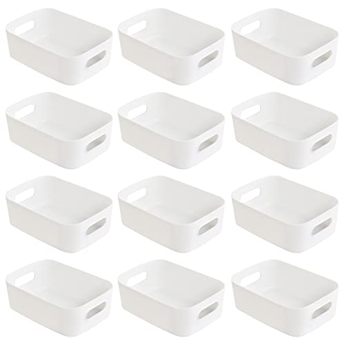 Hwtcjx 12er Set Aufbewahrungsbox, Aufbewahrungsboxen aus Kunststoff für Haushalt, Praktischer Aufbewahrungskiste Aufbewahrungskorb für Schrank, Küche, Bad, 15.5x11x5.5cm (Weiß) von Hwtcjx