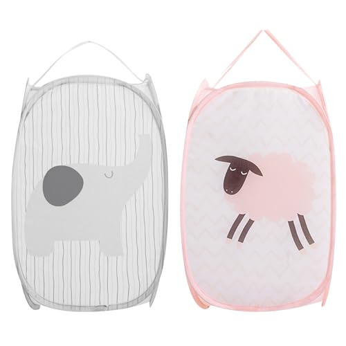 Hwtcjx Faltbarer Wäschekorb 2 Stück, Pop-up Wäschekorb Klappbar mit Mesh 30 x 30 x 50 cm, Wäschetonne Laundry Baskets mit Griffen Faltbarer Stoffkorb Pfandflaschen Sammelbehälter (Grau + Rosa) von Hwtcjx