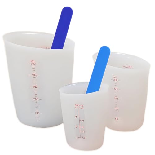 Hwtcjx 3 Stück Silikon Messbecher, Silikon Messbecher Set 125ml 250ml 500ml, Silikonbecher mit Rührstäbchen, Silikon Messbecher Epoxidharz, Silicone Measuring Cups für Gießformen, Diy Handmade von Hwtcjx