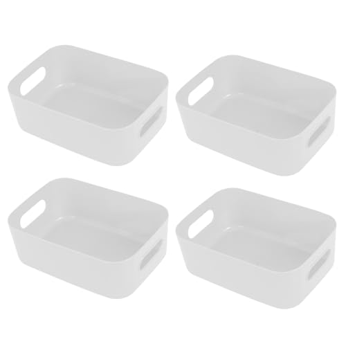 Hwtcjx 4 Stück Aufbewahrungsbox Kunststoff, Aufbewahrungskorb mit Griffen, Küchenschrank Organizer Box Körbe, Aufbewahrung Kunststoffbox für Badezimmer Regal Kunststoffbox, 21x14x7cm (Weiß) von Hwtcjx
