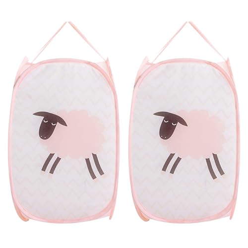 Hwtcjx Faltbarer Wäschekorb 2 Stück, Pop-up Wäschekorb Klappbar mit Mesh 30 x 30 x 50 cm, Wäschetonne Laundry Baskets mit Griffen Faltbarer Stoffkorb Pfandflaschen Sammelbehälter (Rosa) von Hwtcjx