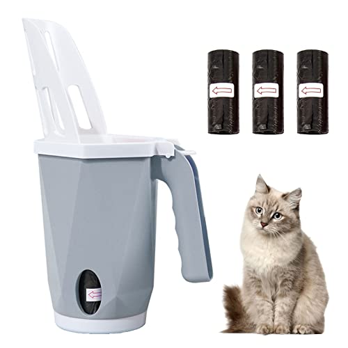 Hwtcjx Katzenklo Schaufel 2 in 1, Streuschaufel mit Behälter, Schmutzfreie Katzenstreuschaufel mit 3 Rollen Abfallsäcken, Abnehmbare Katzen Schaufel mit Abfallbehälter für Katzenstreu Klumpstreu von Hwtcjx