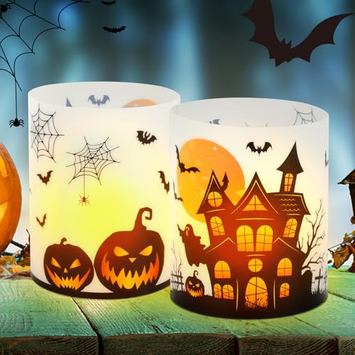 Hxezoc 15 Halloween Windlicht tischdekoration Kürbis Fledermaus Spinnennetz Deko Tischdeko für Teelichter oder Kerzen und Gartenfeste von Hxezoc