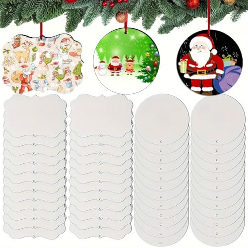 Hxhsgmeh 24 Stück Weihnachts-Sublimationsornament-Rohlinge, Hängende Ornamente, Doppelseitige MDF-Platte, Wärmeübertragungsanhänger mit Seil Hxhsgmeh 24 Stück Weihnachts-Sublimationsornament-Rohlinge, Hängende Ornamente, Doppelseitige MDF-Platte, Wärmeübertragungsanhänger mit Seil von Hxhsgmeh