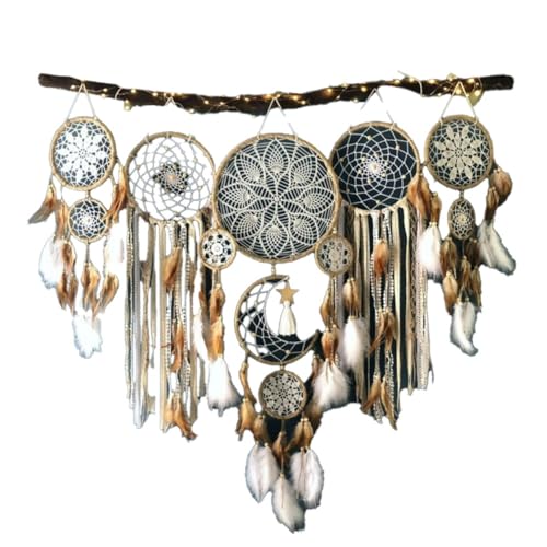 Hxhsgmeh 5-Teiliges Boho-Wanddekoration -Seil-Wanddekoration Wandbehang Hochzeitsdekoration Zuhause Mond und Sonne Handgefertigter Traditioneller Fänger Makramee von Hxhsgmeh