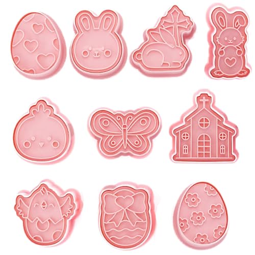 10 Stück Oster Ausstechformen Set, Easter Cookie Cutters, Sandwich Ausstecher, 3D Kunststoff-keksschneider, Backform Kekskeksherstellung, Cupcake-DIY-Zubehör, Ei, Hase, Schmetterling von Hxleucry