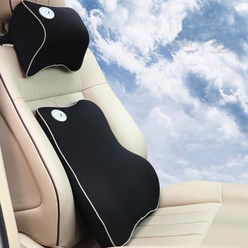 Auto Lendenwirbelstützkissen und Kopfstütze Nackenkissen Set,Auto Kopfstütze Auto Nackenstütze Rückenstützkissen Orthopädisches Nackenkissen Ergonomisches Design für Rücken Müdigkeit Relief (schwarz) von HyDsen