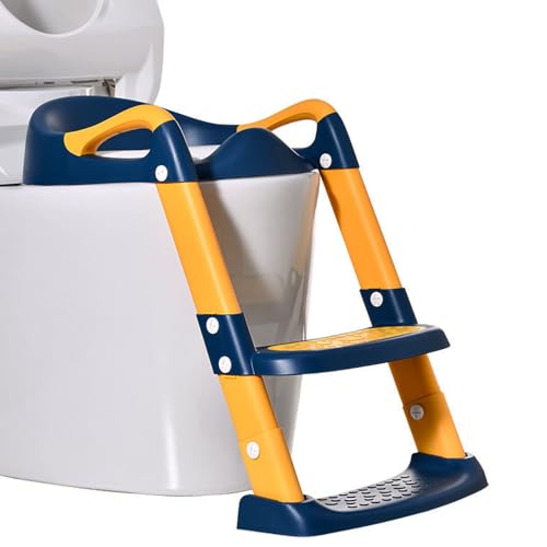 Toilettensitz Kinder,Toilettensitz mit Tritthocker,Leiter,Töpfchentraining-Toilette für Kinder,Jungen,Mädchen,Sicherheitsgriffe,rutschfeste Silikon-Pads mit Spritzschutz (Blau) von HyDsen