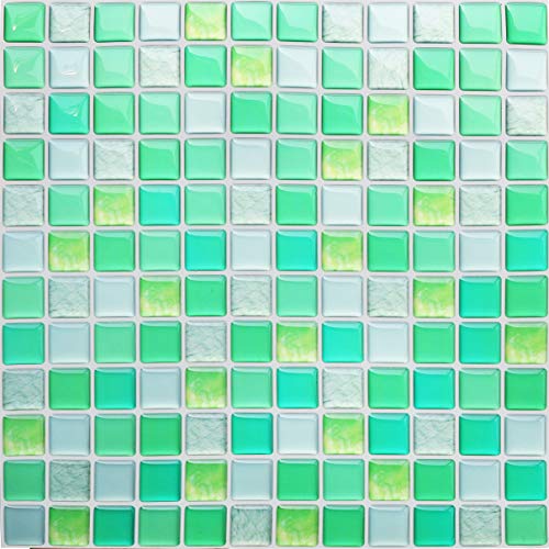 HyFanStr 3D Fliesenaufkleber Küche, Selbstklebende 3D Mosaik Fliesenaufkleber Bad Wasserdicht Fliesendekor Aufkleber 23.6X23.6cm Grün von HyFanStr