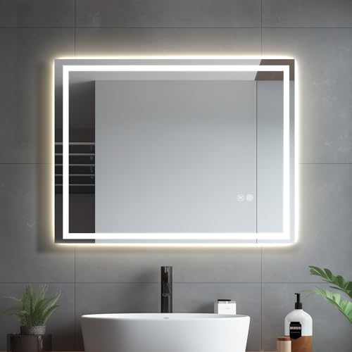 HySail Badspiegel mit Beleuchtung, 5mm Hochauflösender Silber-Spiegel, Wandspiegel mit Touch-Schalter & Anti-Beschlag, Rechteckig von HySail