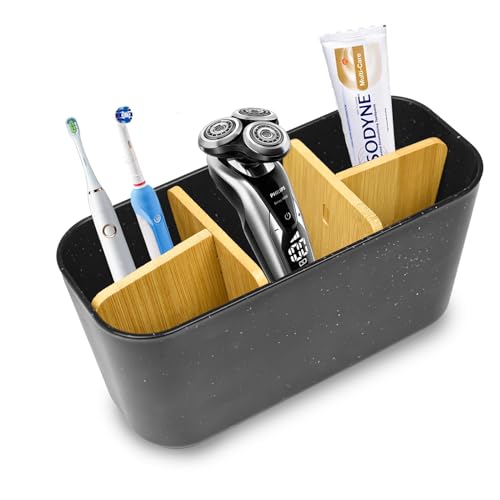 Zahnbürstenhalter, Hyacinthy Elektrischer Zahnbürstenhalter, Bambus Toothbrush Holder, Aufbewahrung Elektrische Zahnbürste für Kinder, Badezimmer Organizer für Zahnbürste Zahnpasta, Schwarz von Hyacinthy