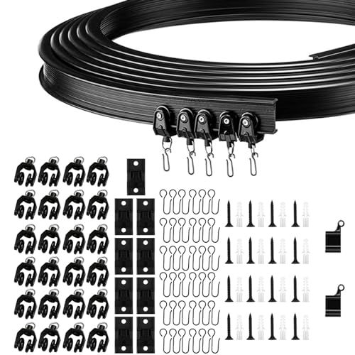 Hyakoz DeckenVorhangschiene Gardinenschiene Gebogene Vorhangschiene Flexible Gardinenschiene Deckenhalterung Wohnmobil-Schienensystem für Raumteiler Duschfenster(3M, Schwarz) von Hyakoz