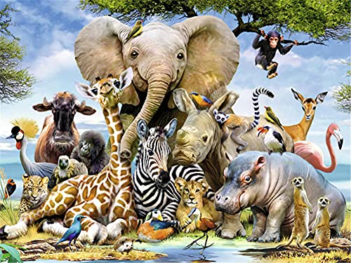 5D Diamant Painting Kit für Erwachsene Und Kinder, Elefant Affe Zebra DIY Diamant Malerei Bilder Vollbohr Kristall Strass Stickerei Kunst Handwerk Leinwand für Home Wand Decor Geschenk 80x100cm von Hyanun