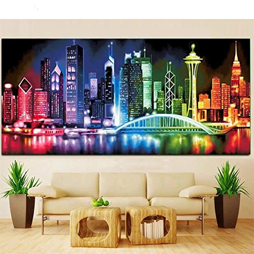 Hyanun DIY 5D Diamond Painting Bilder Groß Set Helle Großstadt Vollbohrer Strasssteine Stickerei Diamonds Malerei für Haus Büro Wand und Eingang Dekorationen (Round Drill 50x100cm/20x40in von Hyanun