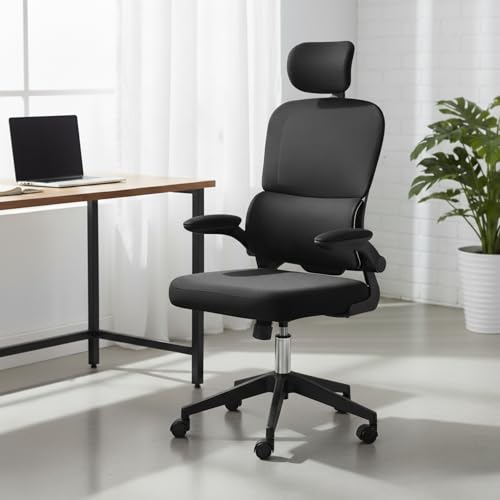HYATTO OFFICE - Ergonomischer Premium-Bürostuhl, schwarz, hohe Rückenlehne, Netz-Design mit 3D-Lendenwirbelstütze, Höhen- und Kopfstützenverstellung, Neigungsfunktion, Chef-Manager-Schreibtischstuhl von Hyatto Home